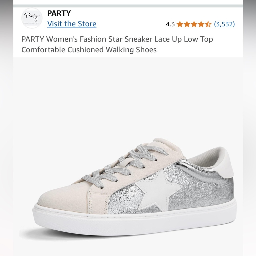 Women's Silver and White Star Sneakers